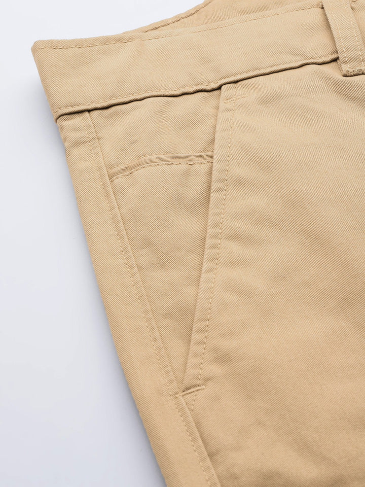 Men Beige Solids Pure Cotton Slim Fit Formal Trouser