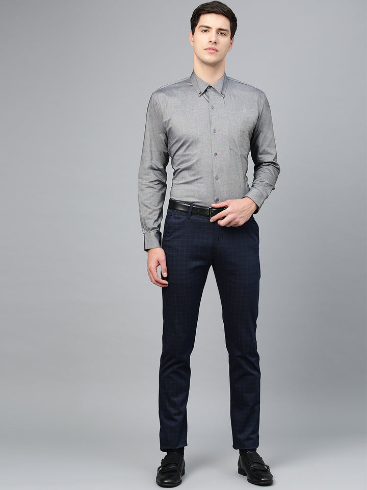 Men Grey Pure Cotton Solid Button Down Collar Slim Fit Formal Shirt