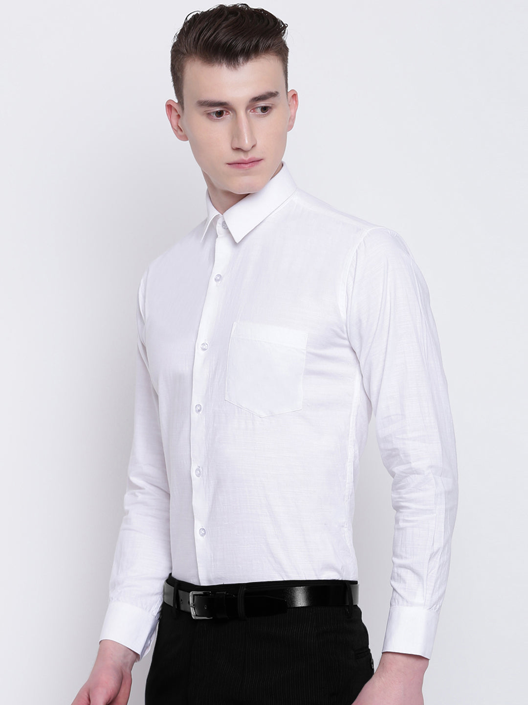 Men White Pure Cotton Solid Slim Fit Formal Shirt