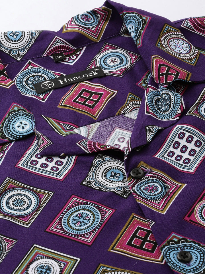Men Purple Printed Pure Cotton Relaxed Fit Casual Resort Shirt