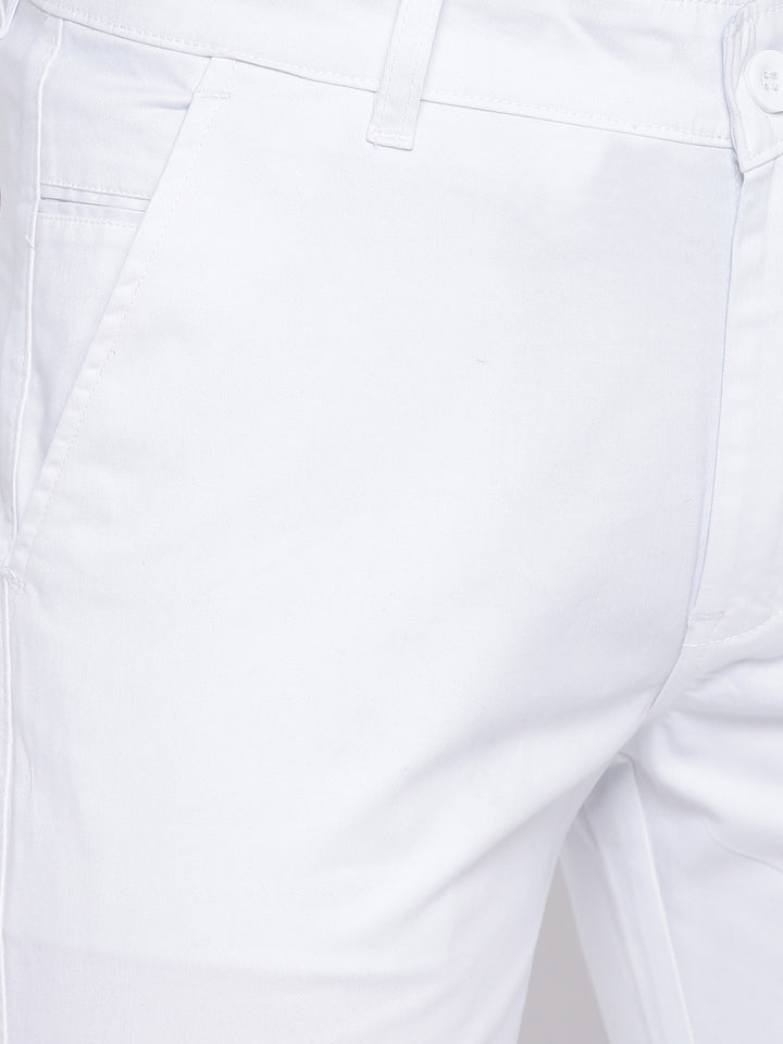 Men White Cotton Solid Slim Fit Casual Trouser