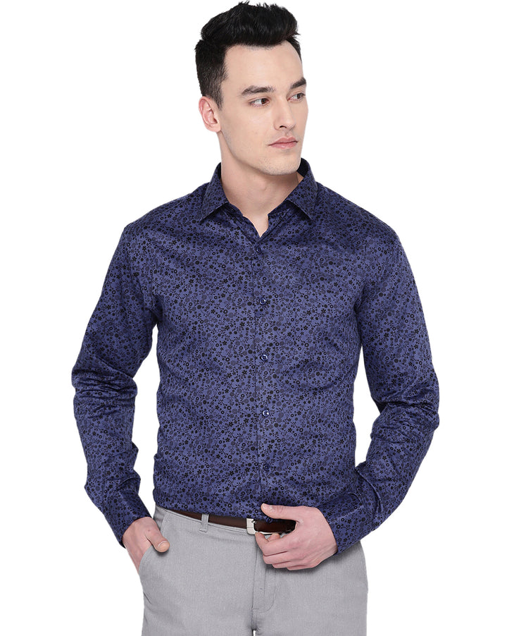Men Purple Cotton Printed Slim Fit Formal Shirt