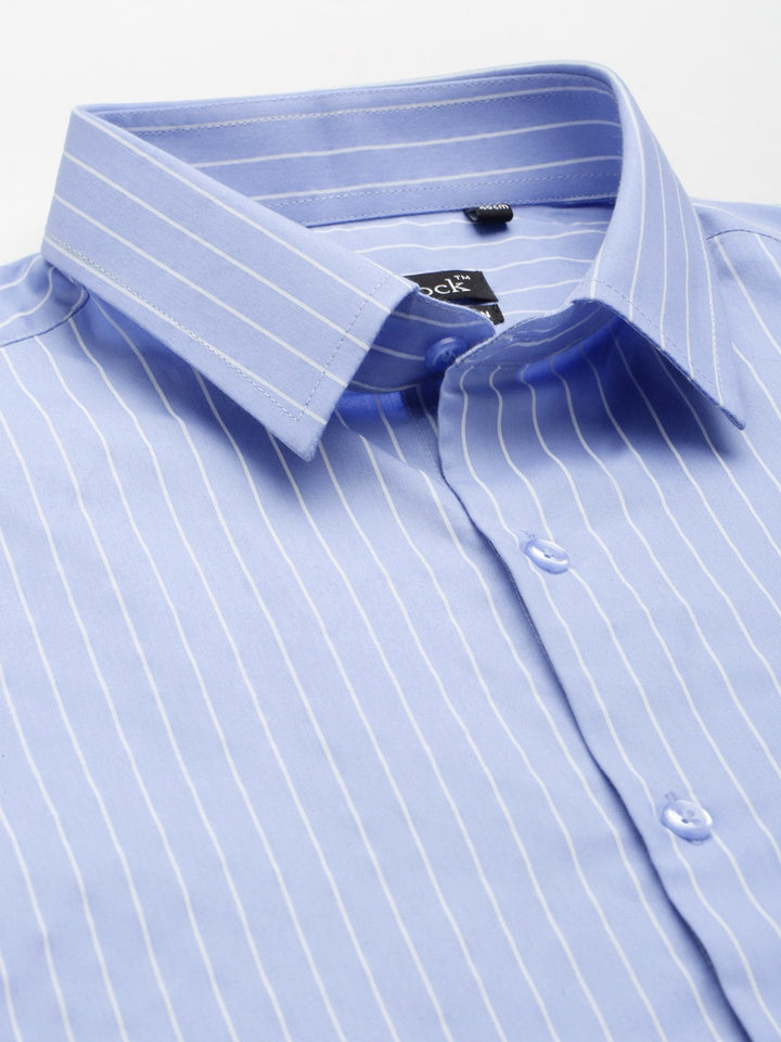 Men Blue Striped Premium Pure Cotton French Cuff Slim Fit Formal Shirt