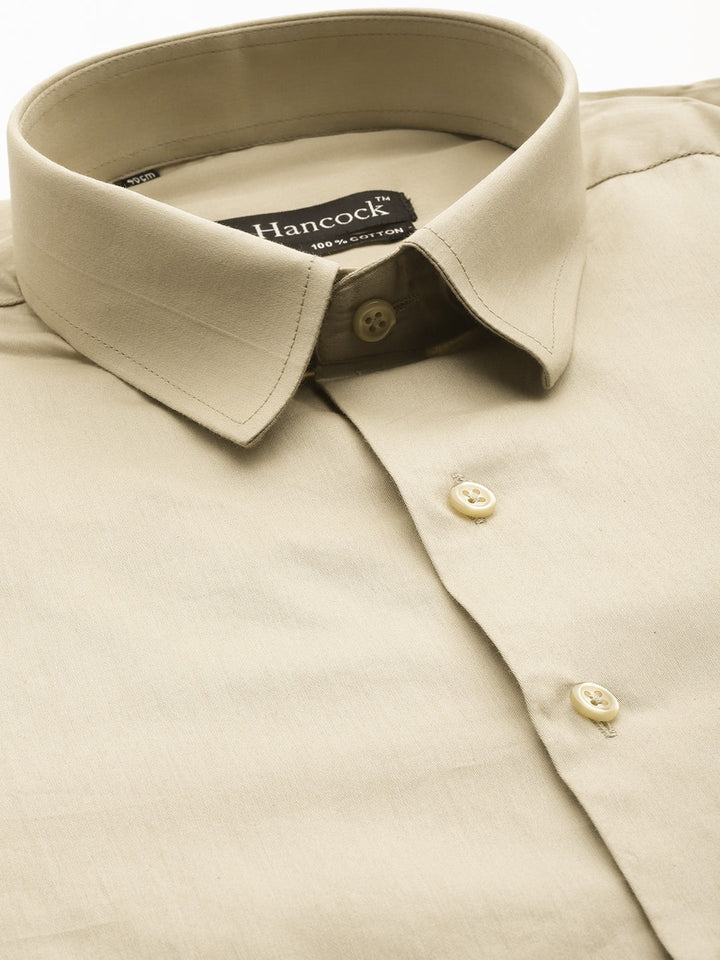 Men Beige Solid Satin French Cuff Pure Cotton Slim Fit Formal Shirt