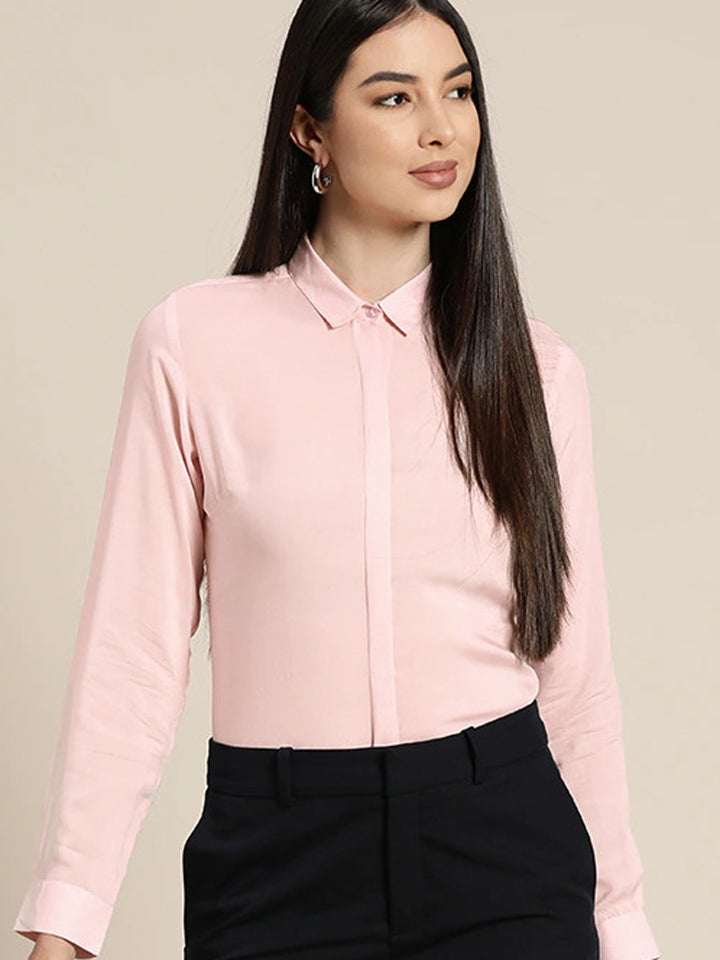 Women Pink Solids Viscose Rayon Slim Fit Formal Shirt