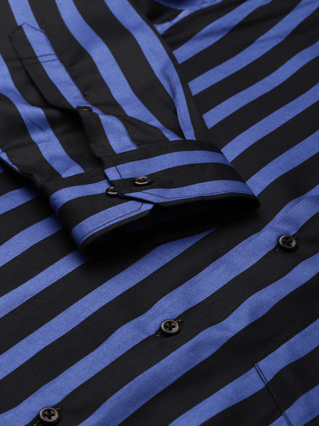 Men Black & Blue Stripes Pure Cotton Slim Fit Formal Shirt