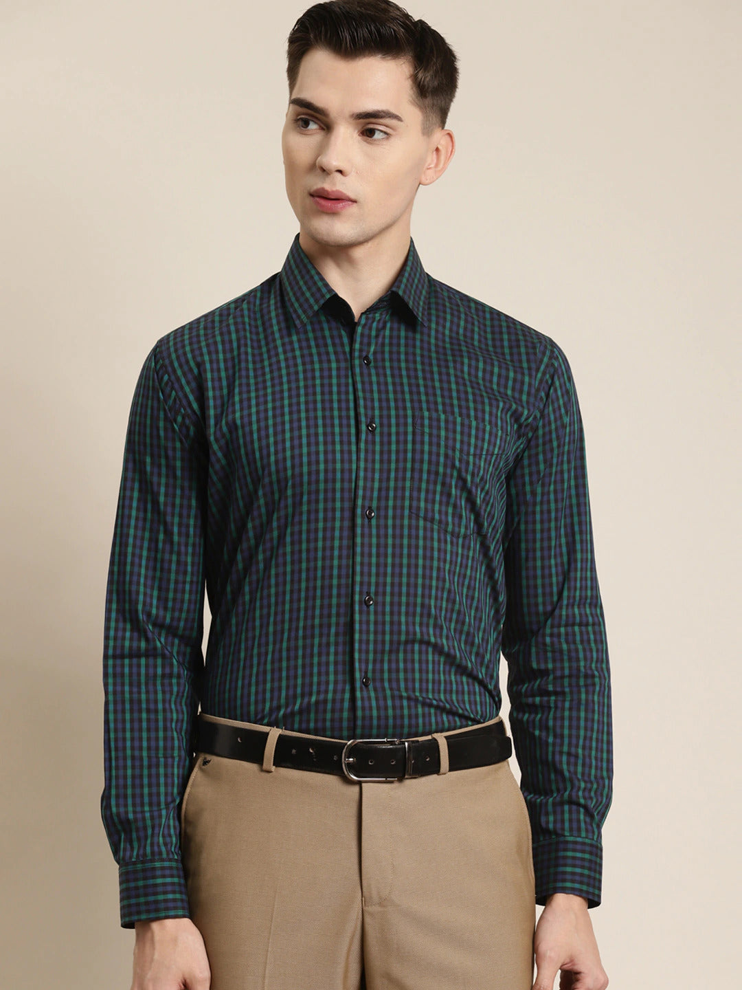 Men Black & Blue Checks Pure Cotton Slim Fit Formal Shirt