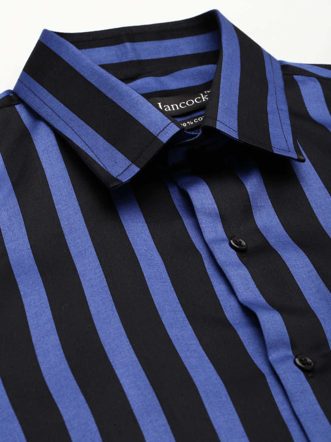 Men Black & Blue Stripes Pure Cotton Slim Fit Formal Shirt