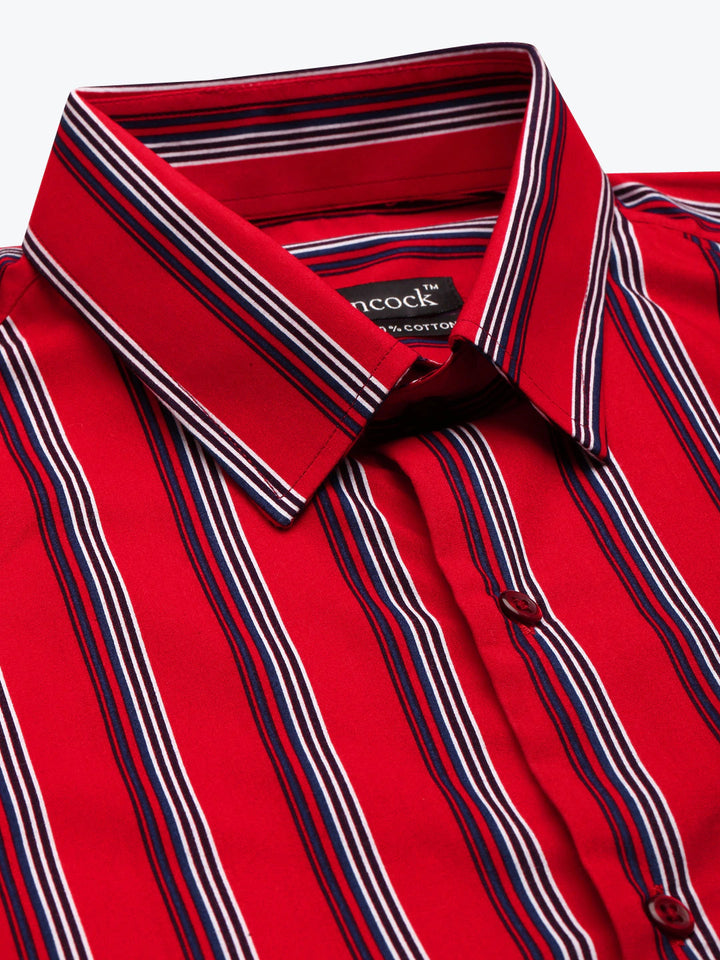 Men Red Stripes Pure Cotton Slim Fit Formal Shirt