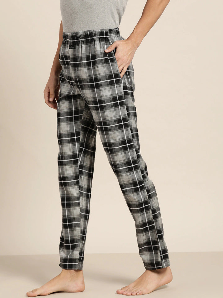 Men Black & Grey Checked Cotton Relaxed Fit Casual Lounge Pant