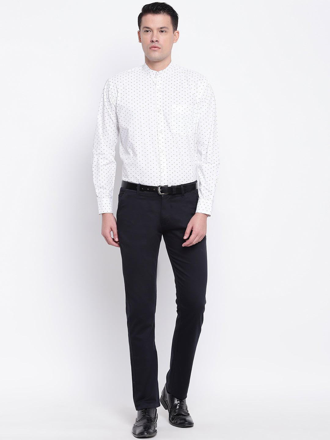 Men White Pure Cotton Printed Slim Fit Formal Shirt