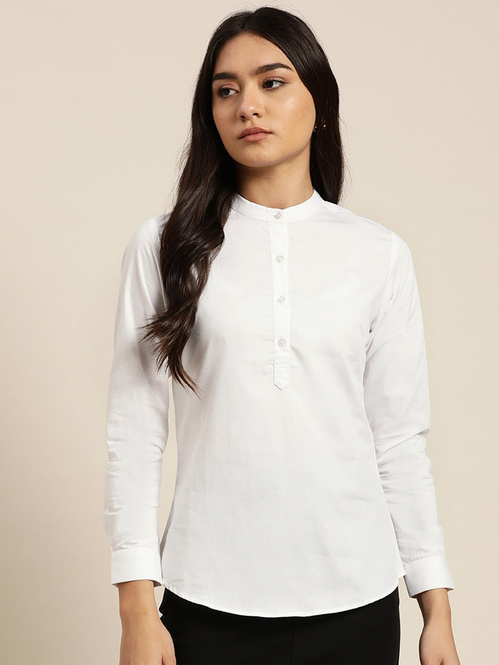 Women White Solids Pure Cotton Slim Fit Formal Top