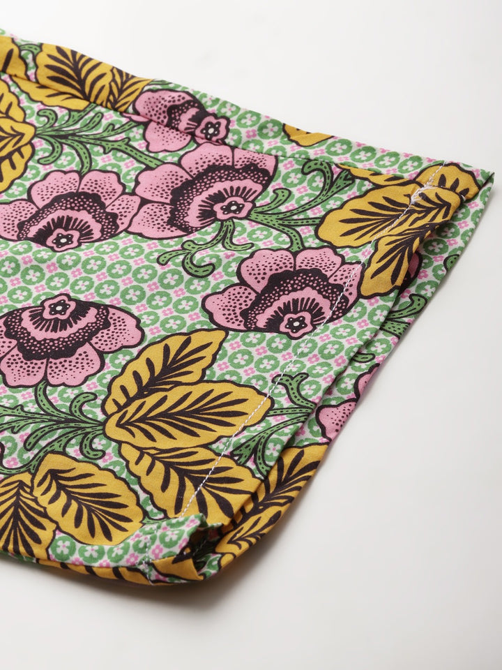 Women Green-Yellow Prints Viscose Rayon Relaxed Fit Casual Lounge Pant