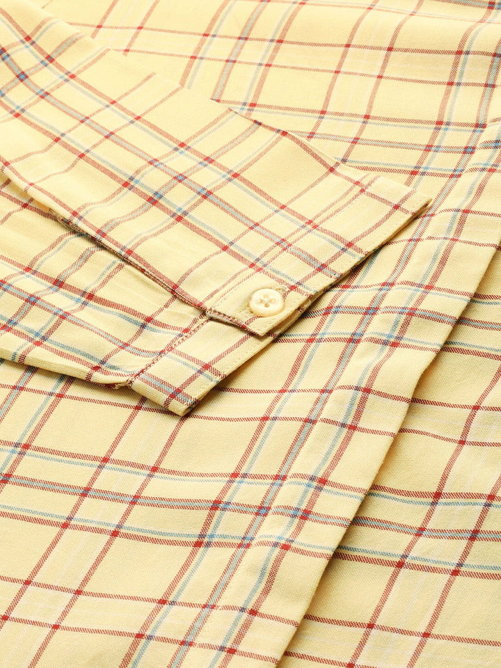 Women Yellow Checks Viscose Rayon Slim Fit Formal Shirt