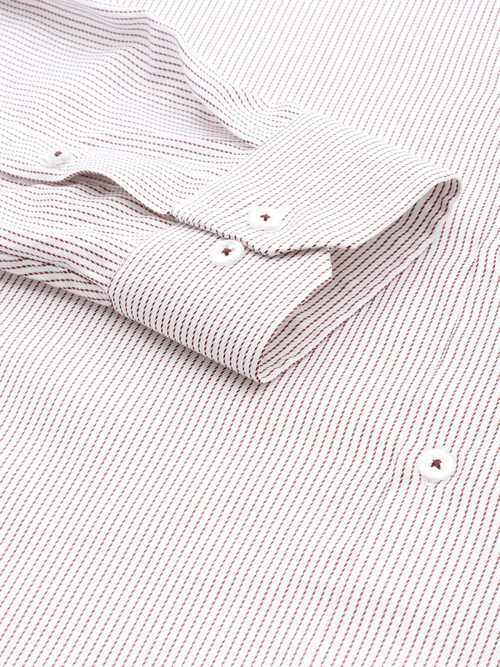 Men White & Maroon Solid Self Design Dobbys Pure Cotton Slim Fit Formal Shirt