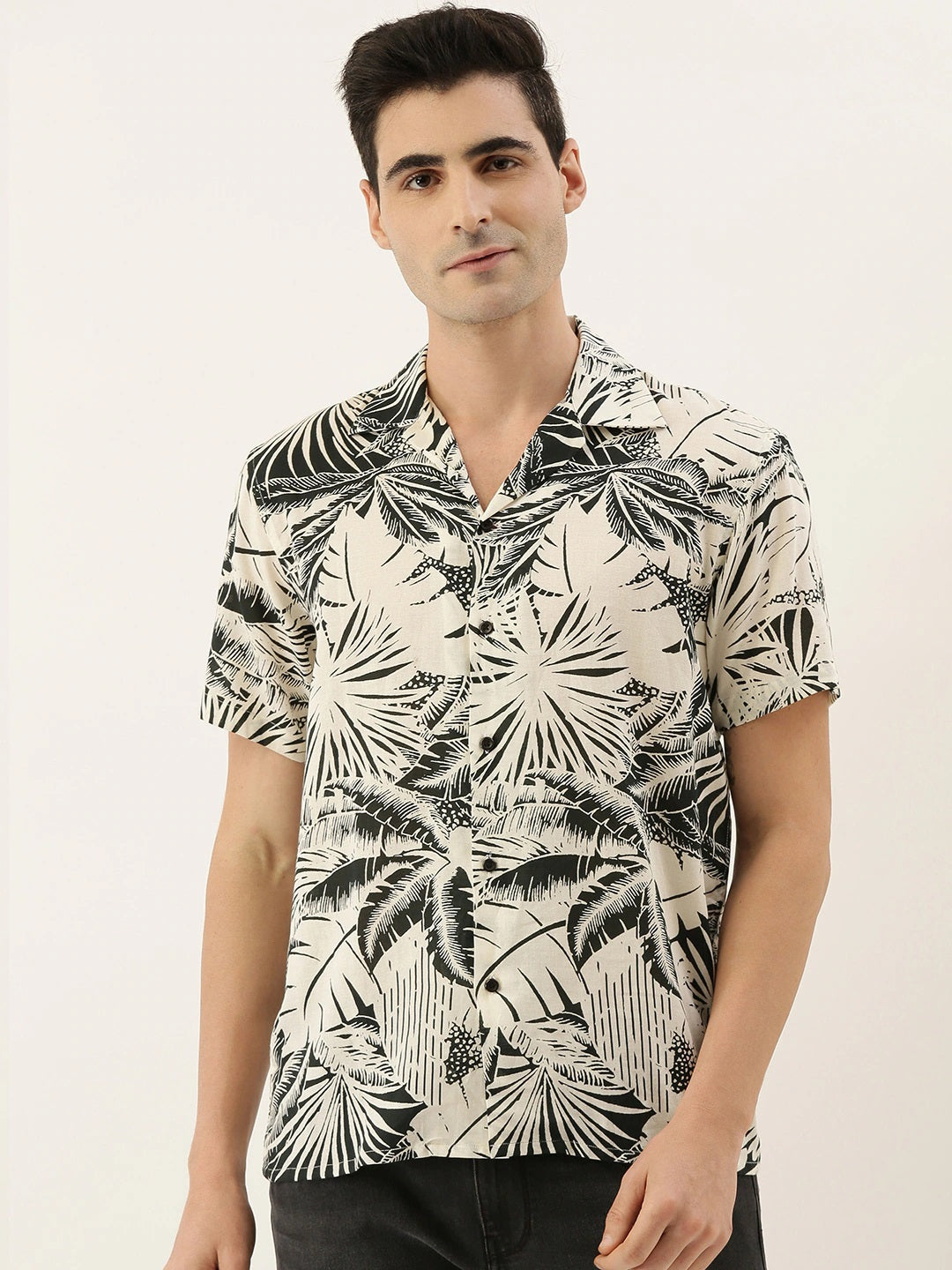 Men Grey Printed Pure Cotton Relaxed Fit Casual Resort Shirt