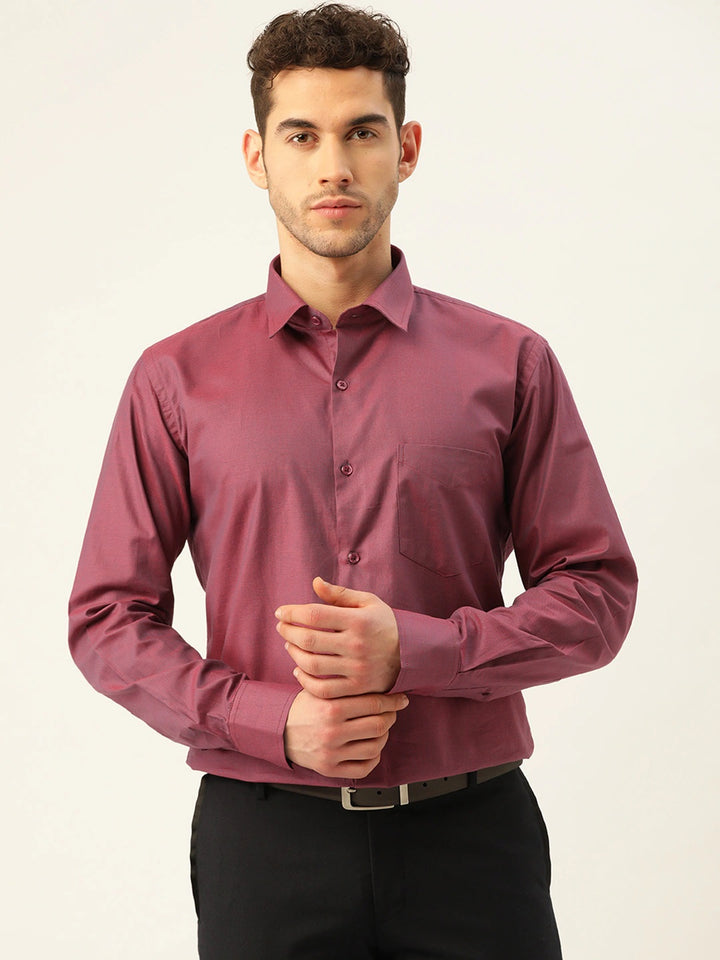 Men Purple Solids Pure Cotton Slim Fit Formal Shirt