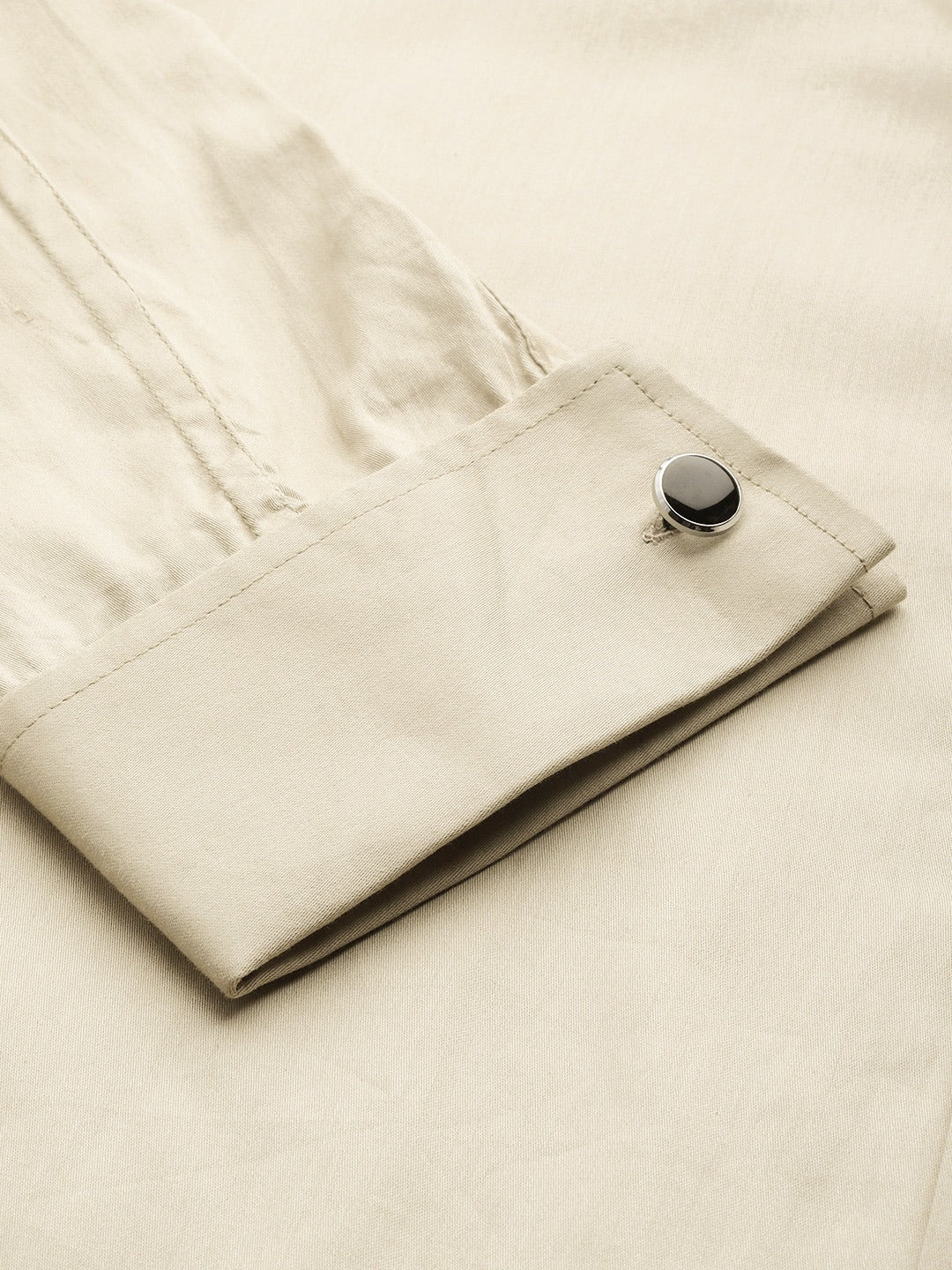Men Beige Solid Satin French Cuff Pure Cotton Slim Fit Formal Shirt