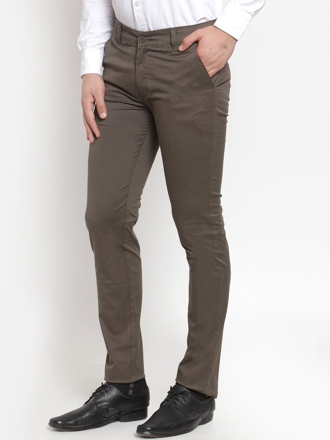 Men Green Cotton Solid Slim Fit Casual Trouser