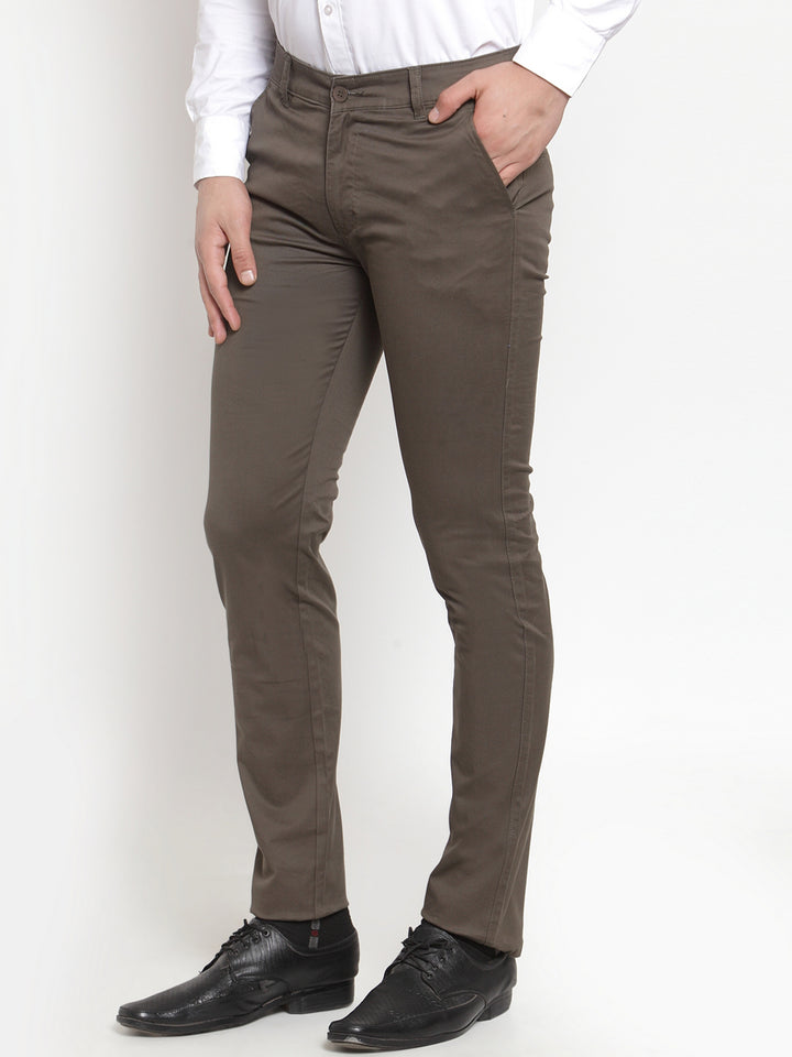 Men Green Cotton Solid Slim Fit Casual Trouser