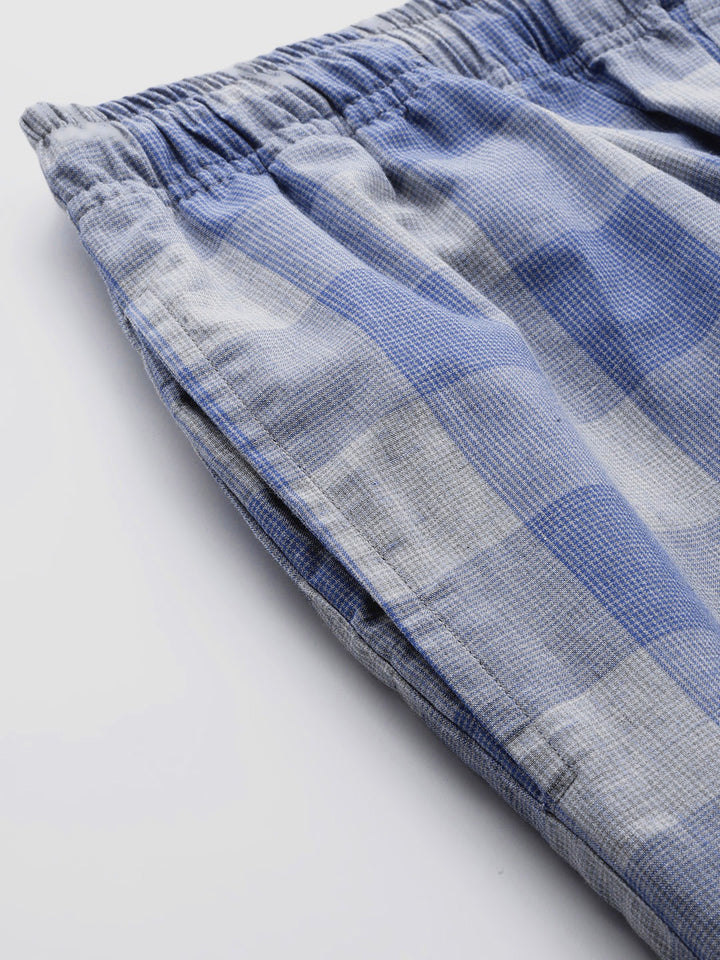 Men Blue Checked Cotton Relaxed Fit Casual Lounge Pant