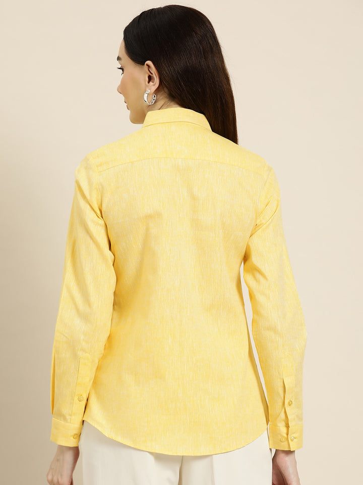 Women Lemon Solids Linen Cotton Slim Fit Formal Shirt