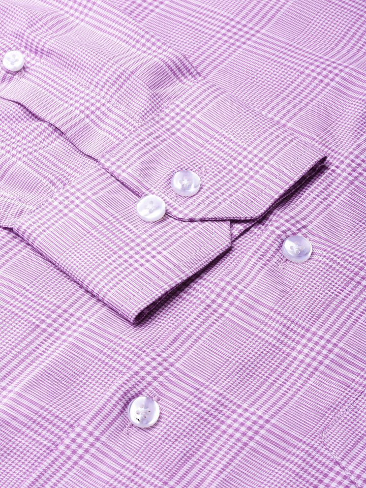 Men Mauve Pure Cotton Checked Slim Fit Formal Shirt
