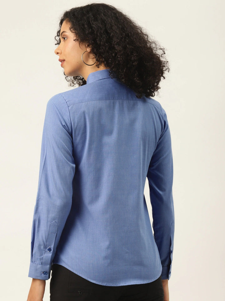 Women Blue Solids Pure Cotton Slim Fit Formal Shirt