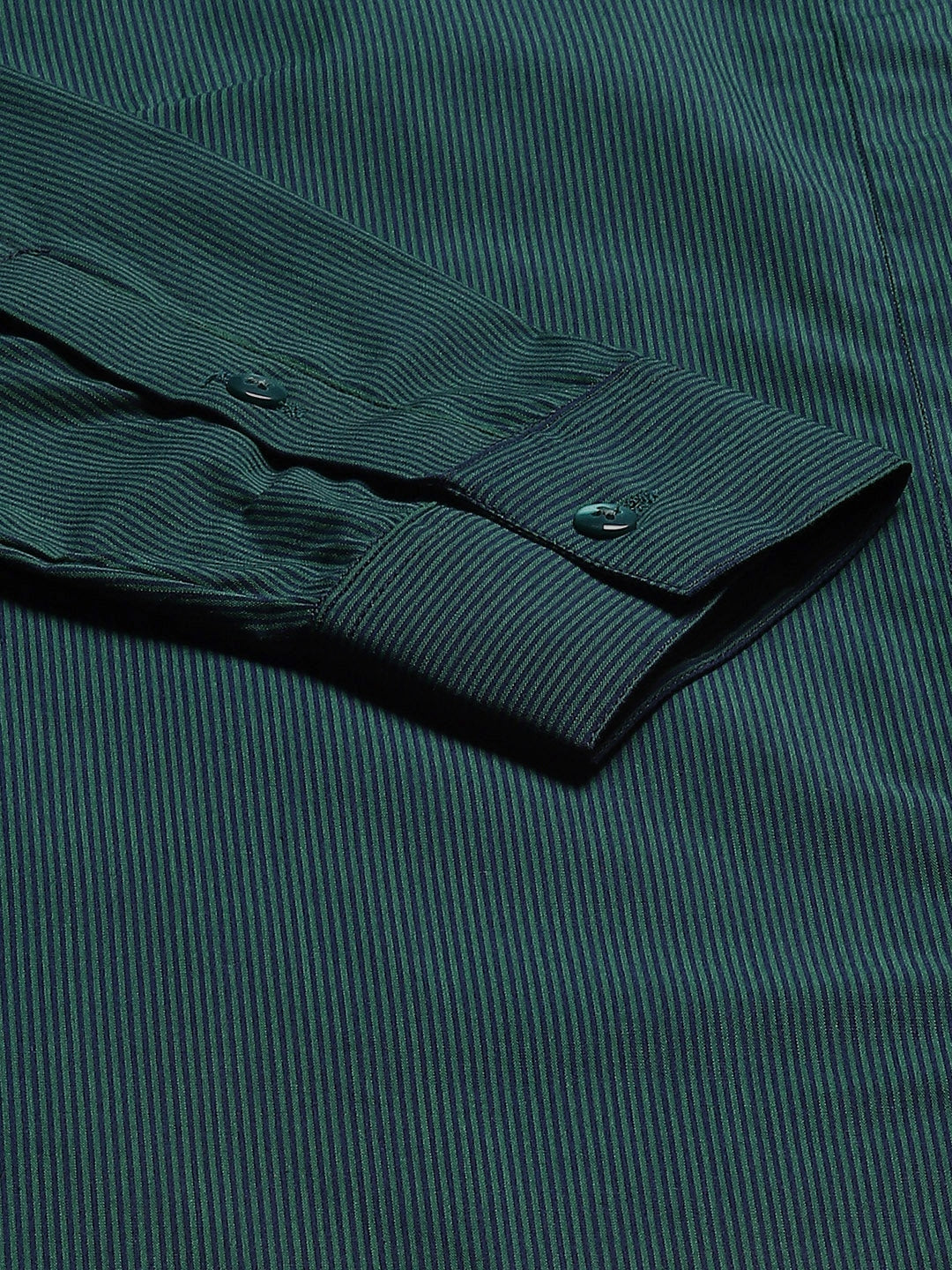Women Green & Navy Pin Striped Cotton Slim Fit Formal Shirt