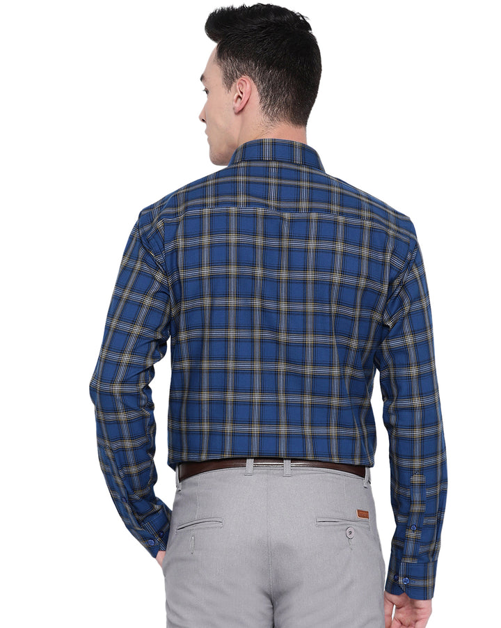 Men Blue Cotton Checked Slim Fit Formal Shirt