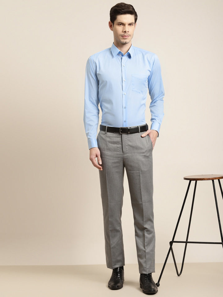 Men Sky Solid Pure Cotton French Cuff Slim Fit Formal Shirt