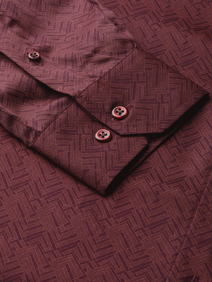 Men Maroon Prints Pure Cotton Slim Fit Formal Shirt