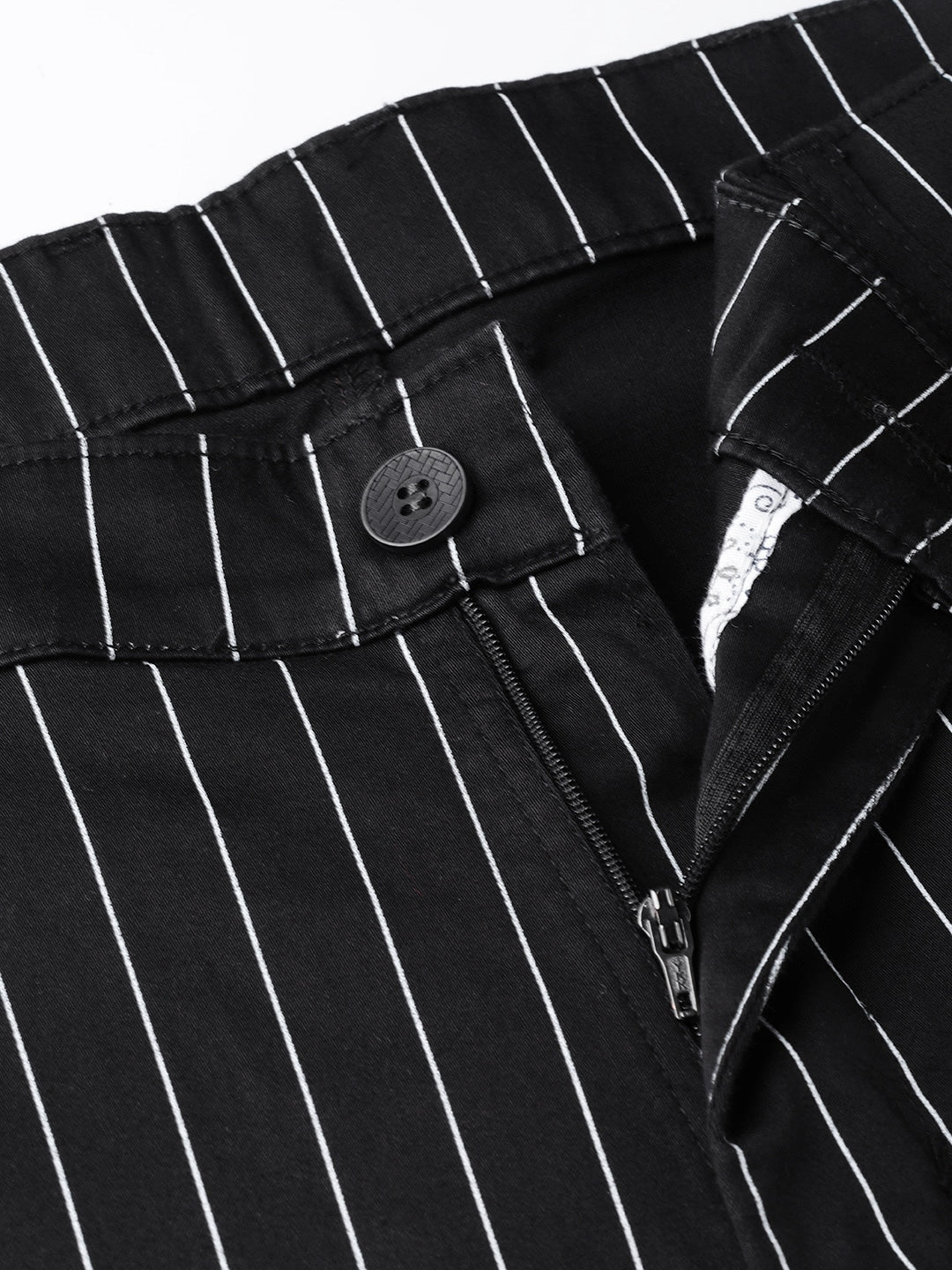 Men Black Striped Cotton Stretch Slim Fit Formal Trouser