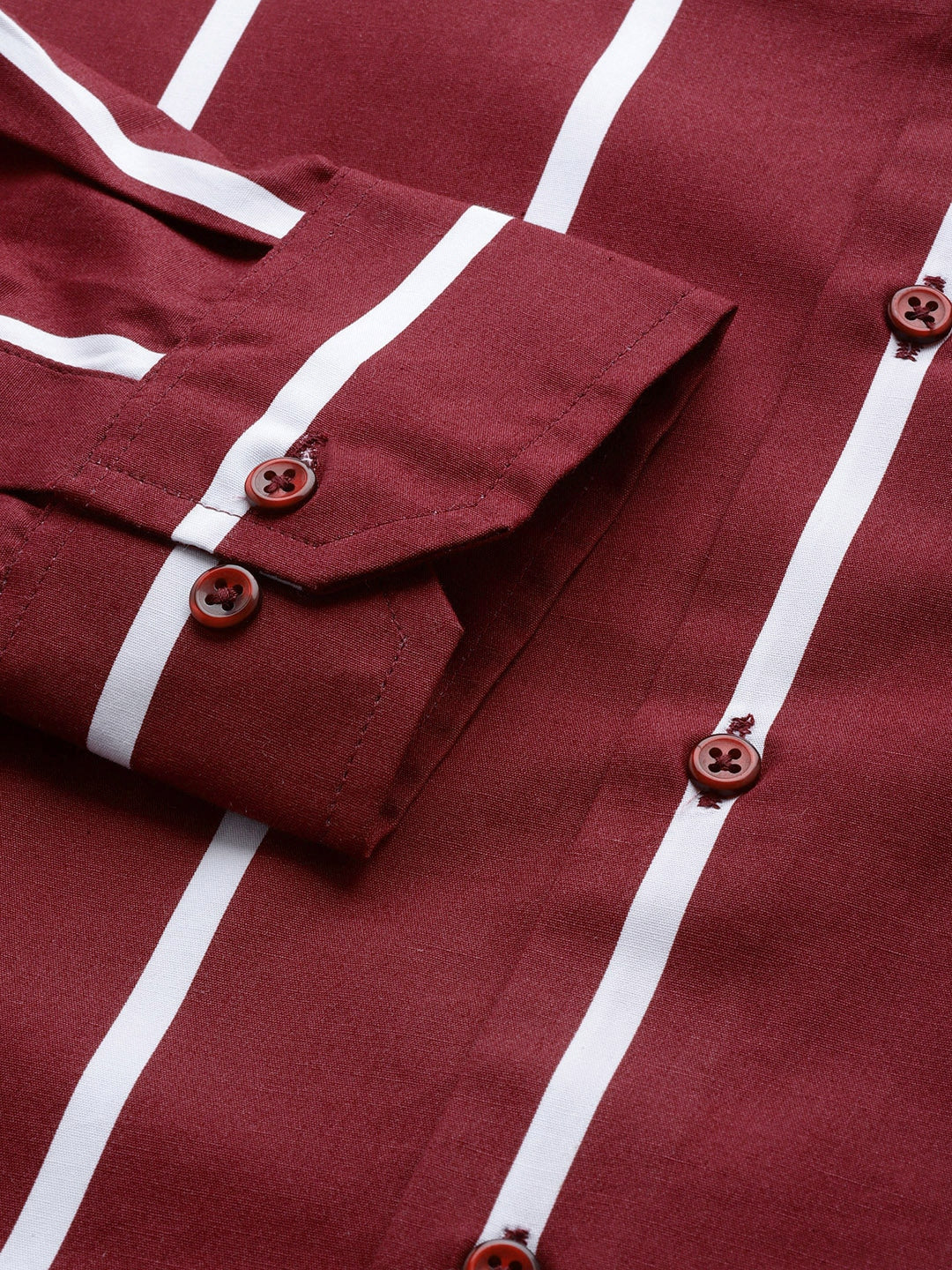 Men Maroon Stripes Pure Cotton Slim Fit Formal Shirt