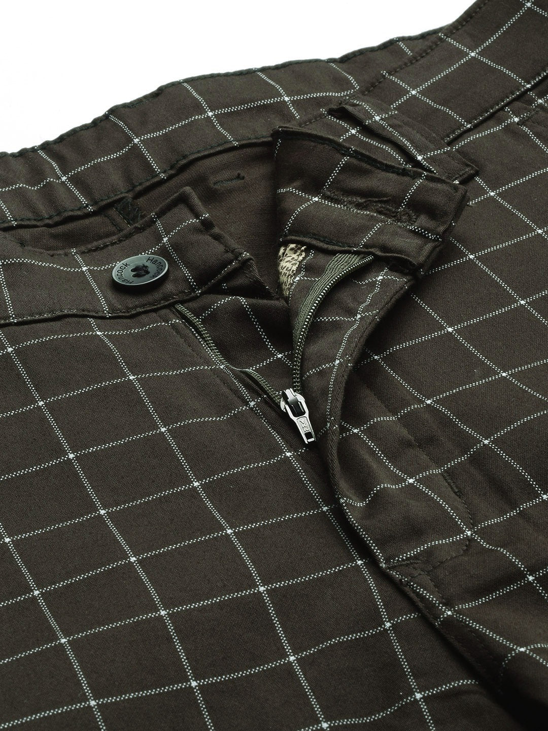 Men Brown Checks Cotton Elastene Slim Fit Formal Trouser