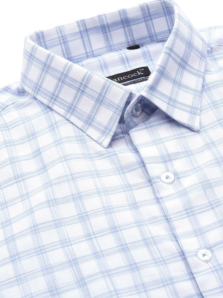 Men White & Blue Checks Pure Cotton Slim Fit Formal Shirt