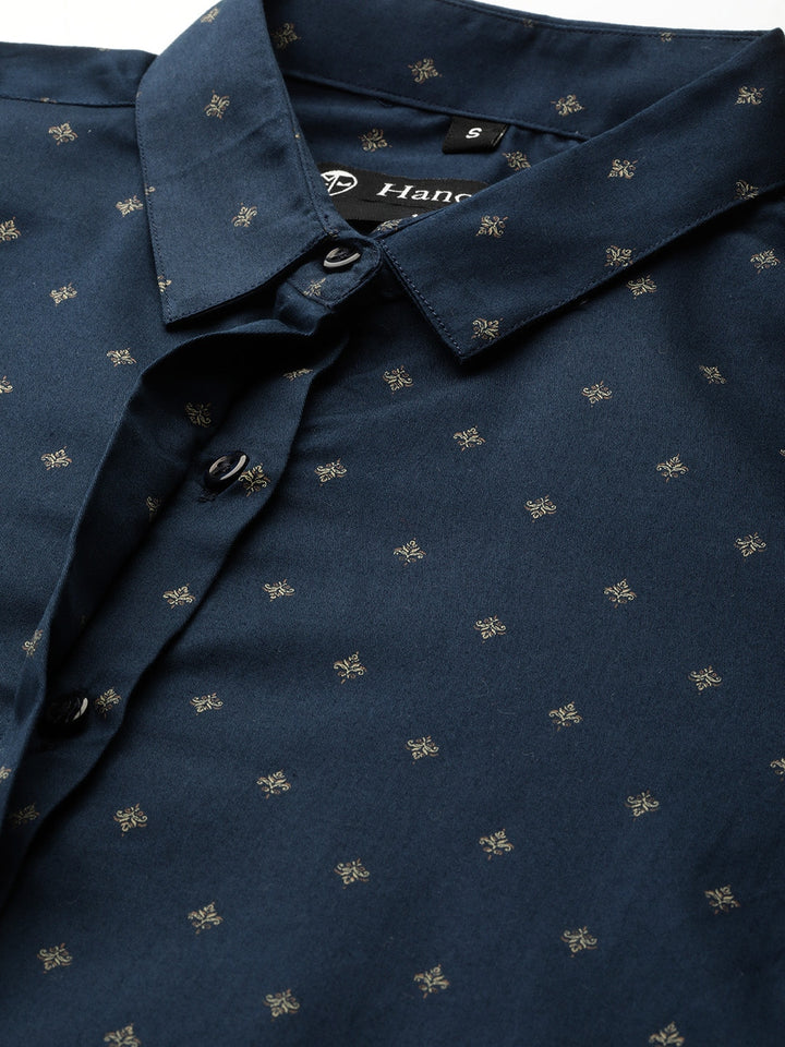 Women Navy Prints Pure Cotton Slim Fit Formal Shirt