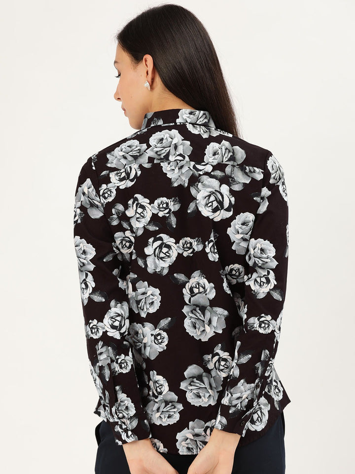 Women Black & Grey Prints Pure Cotton Slim Fit Formal Shirt