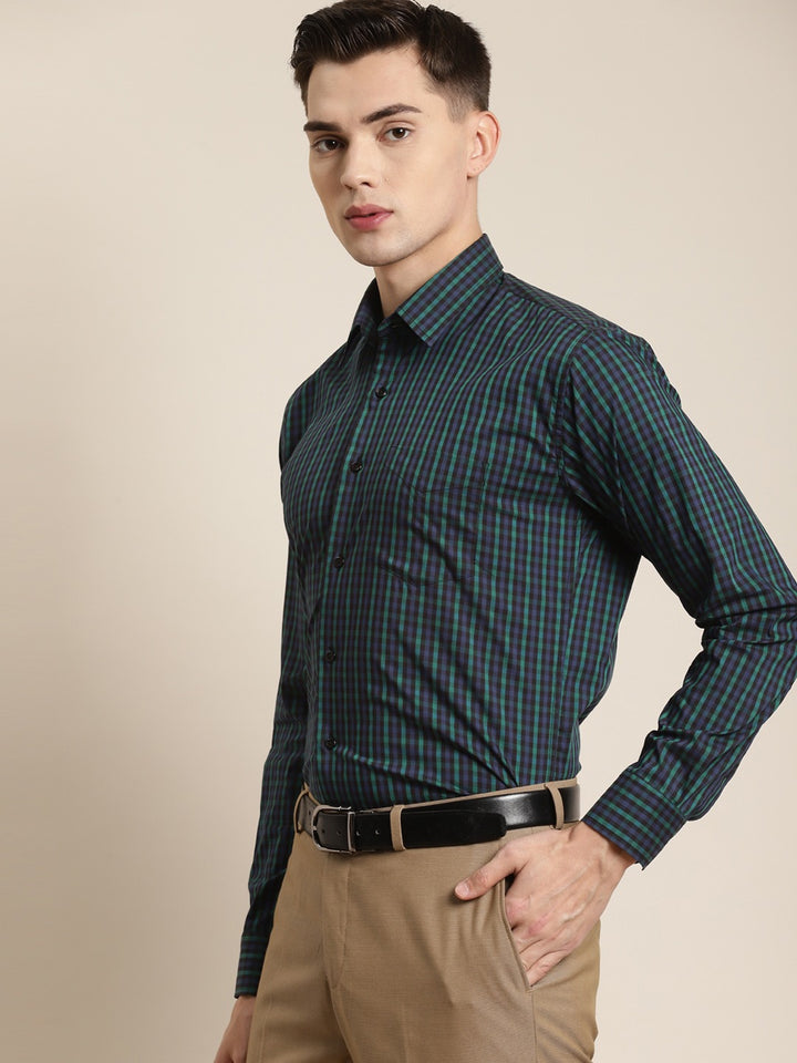 Men Black & Blue Checks Pure Cotton Slim Fit Formal Shirt