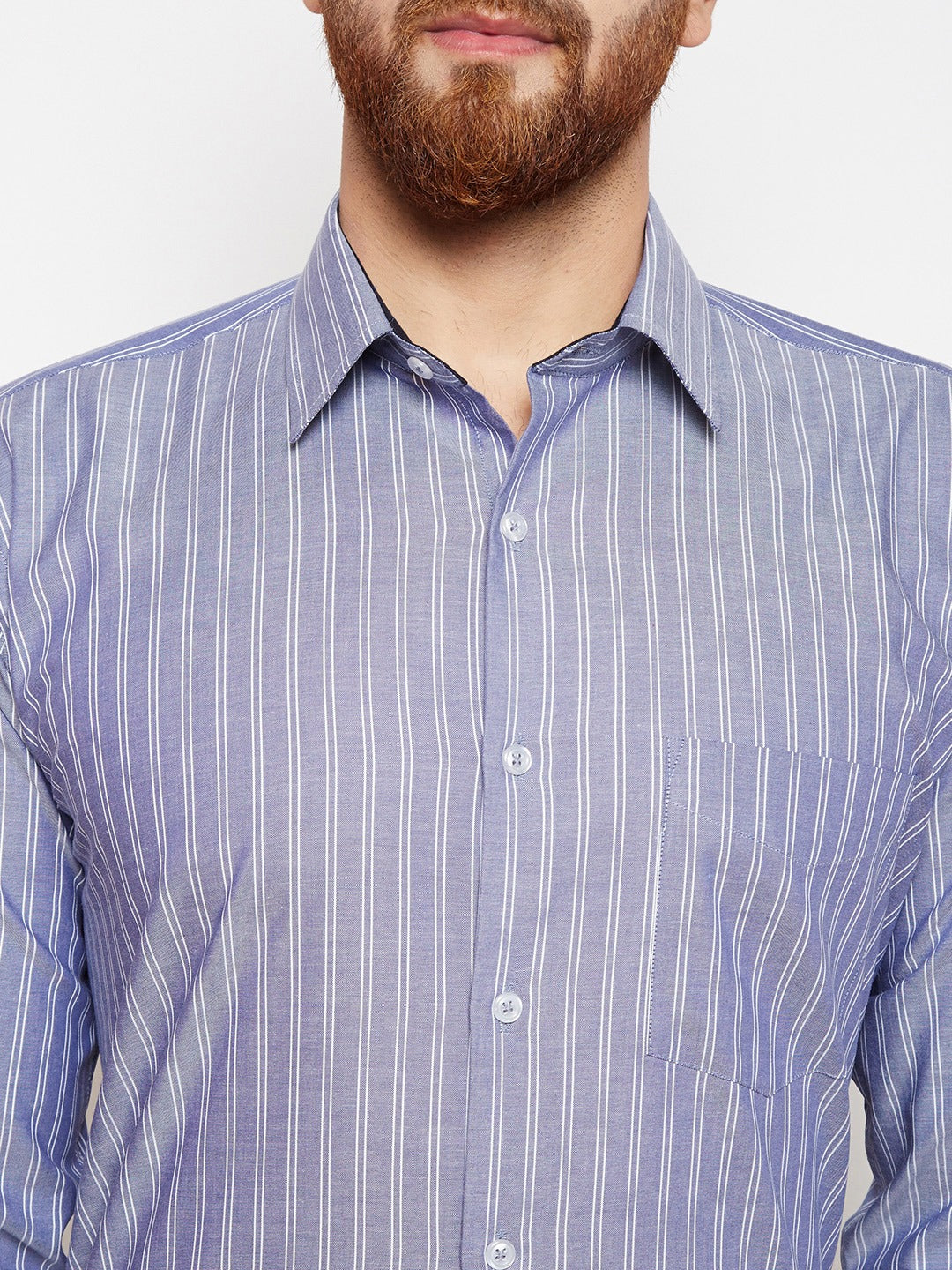 Men Blue Stripes Pure Cotton Slim Fit Formal Shirt