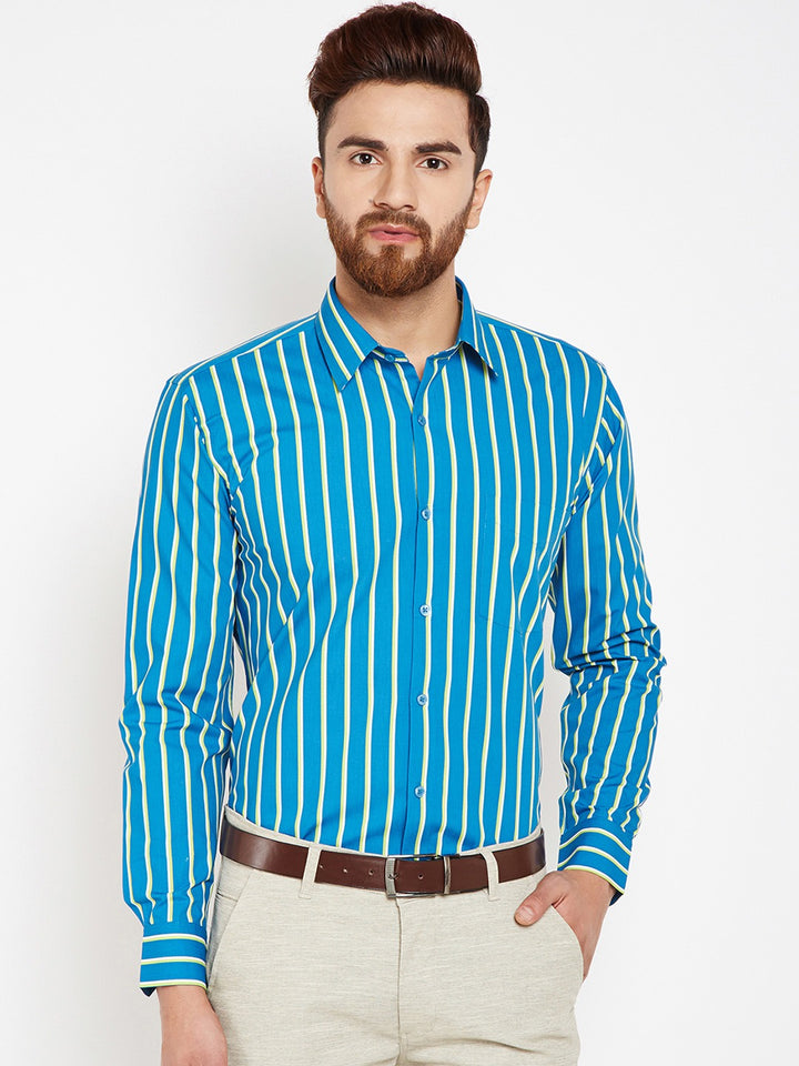 Men Blue Stripes Pure Cotton Slim Fit Formal Shirt