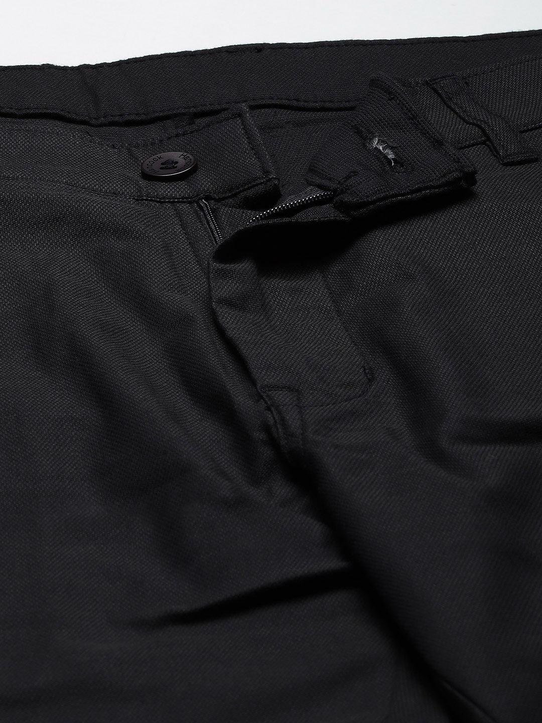 Men Black Solids Cotton Elastene Slim Fit Formal Trouser