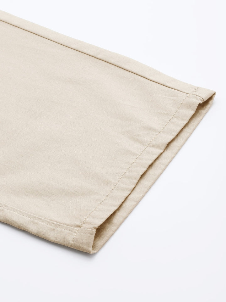 Men Light Beige Solids Pure Cotton Slim Fit Formal Trouser