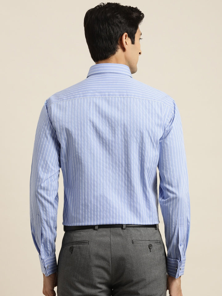 Men Blue Striped Premium Pure Cotton French Cuff Slim Fit Formal Shirt