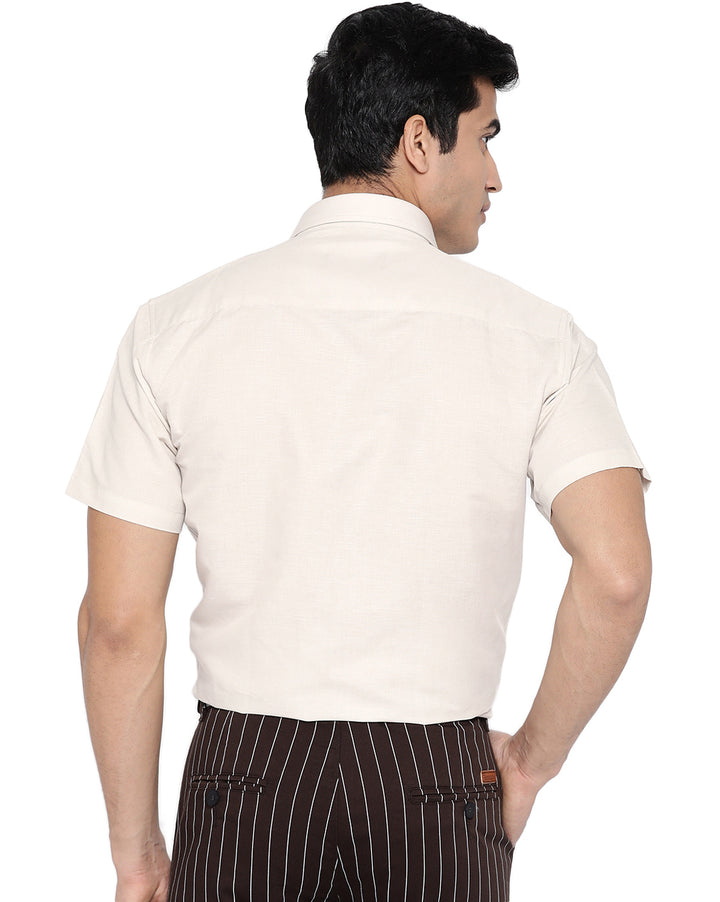 Men Beige Cotton Solid Slim Fit Formal Shirt