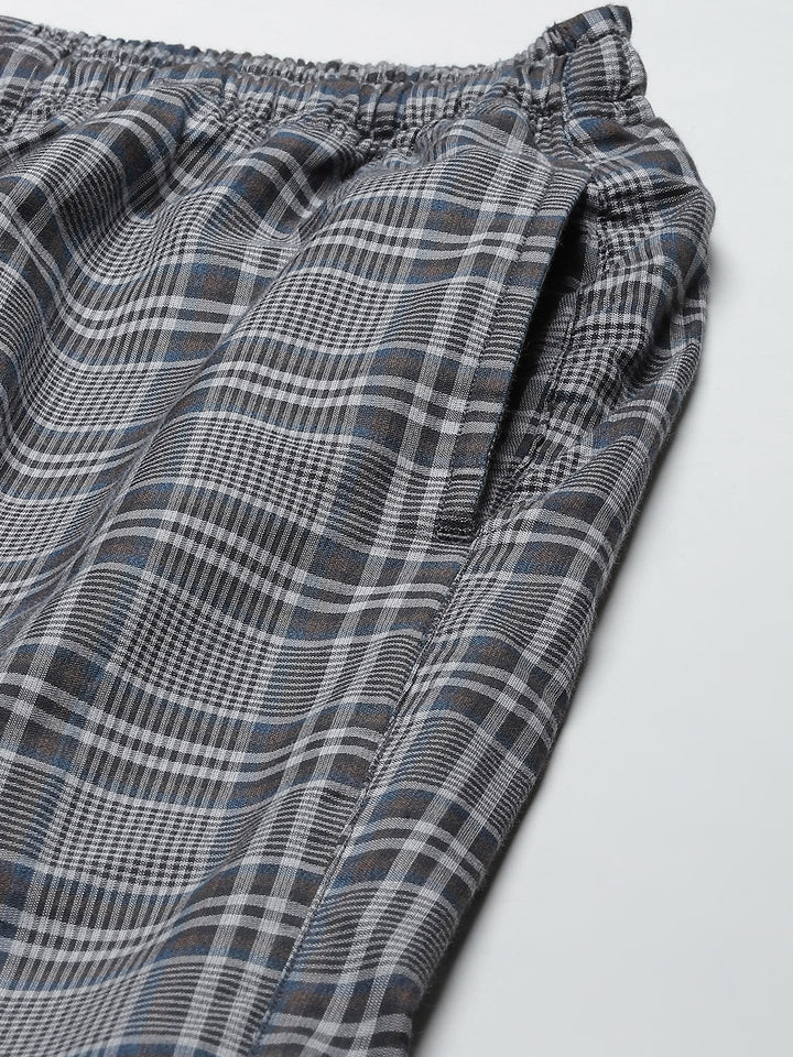 Men Grey Checks Pure Cotton Relaxed Fit Casual Lounge Pant