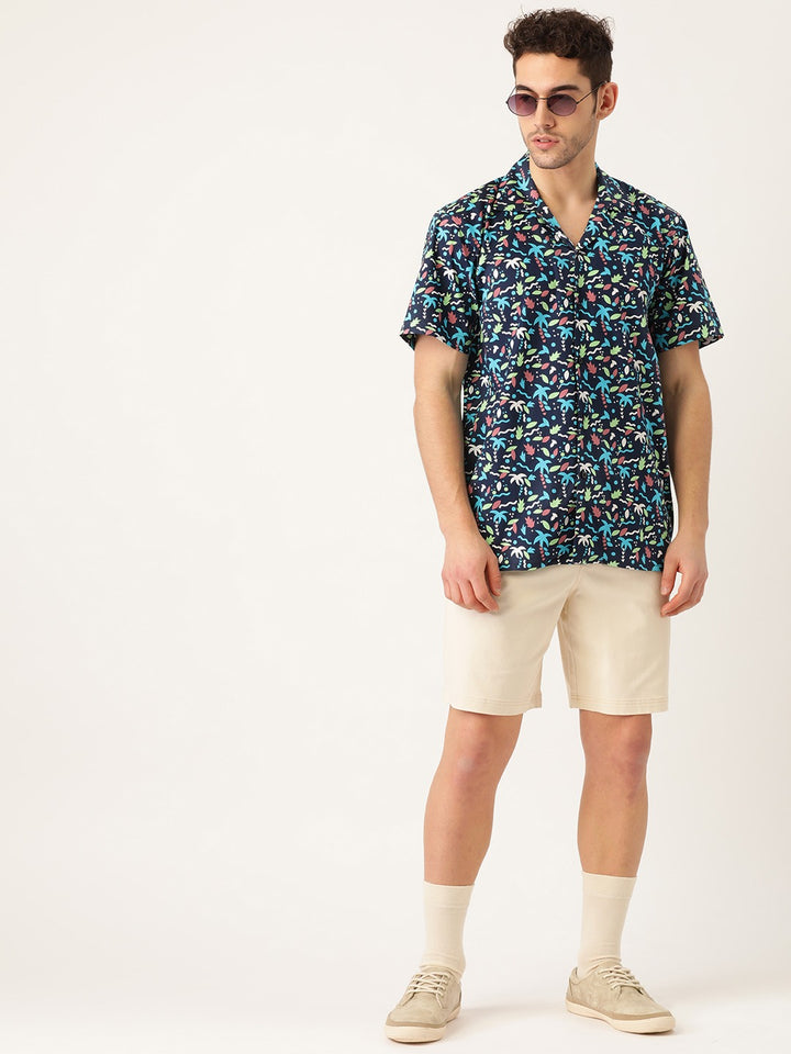 Men Navy Printed Pure Cotton Relaxed Fit Casual Resort Shirt