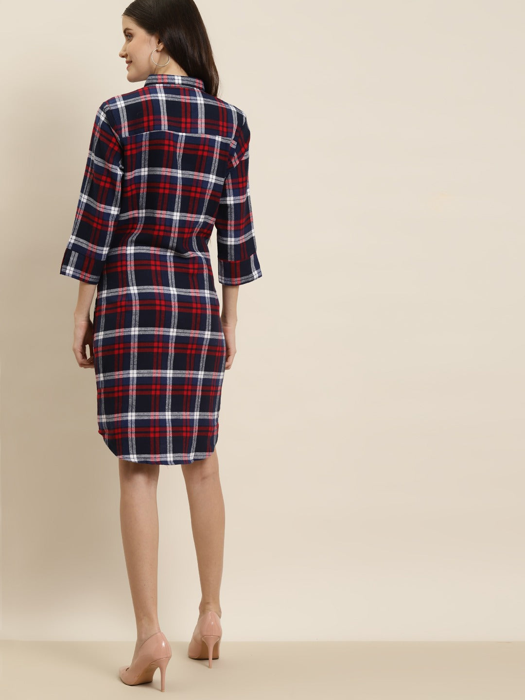Women Navy Checks Pure Cotton Regular Fit Formal Dress