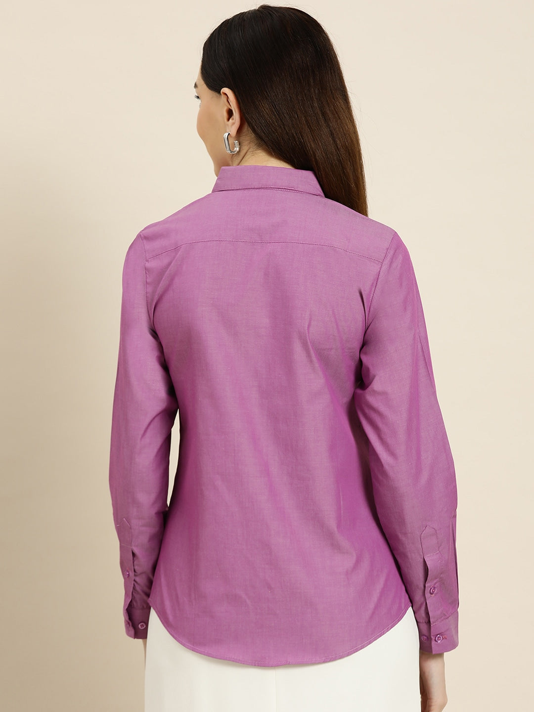 Women Purple Solids Pure Cotton Slim Fit Formal Shirt