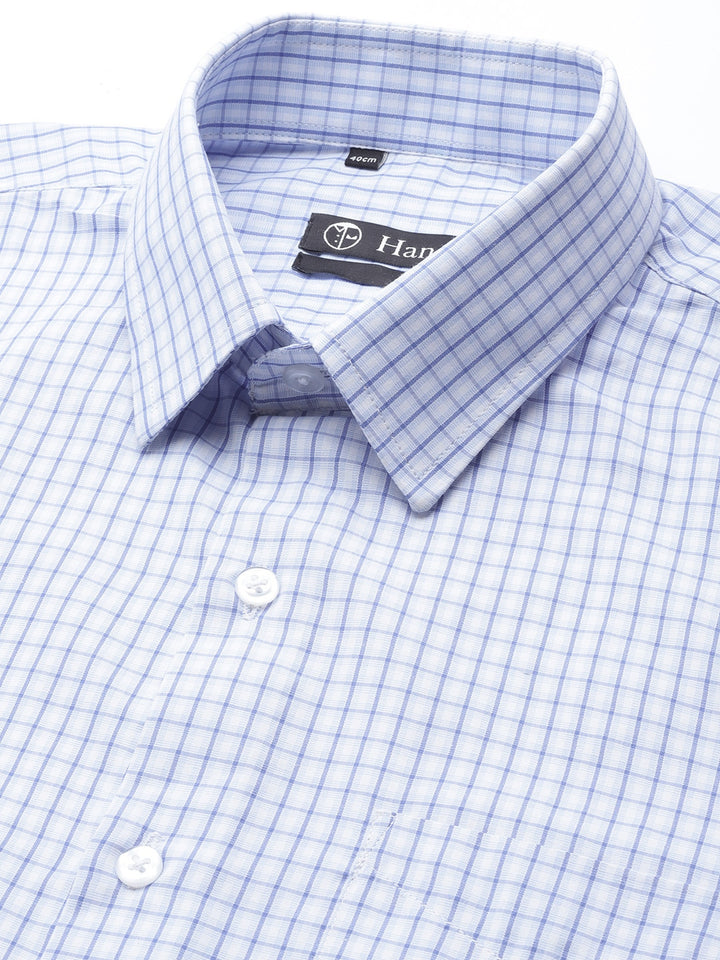Men White-Blue Checks Cotton Rich Slim Fit Formal Shirt